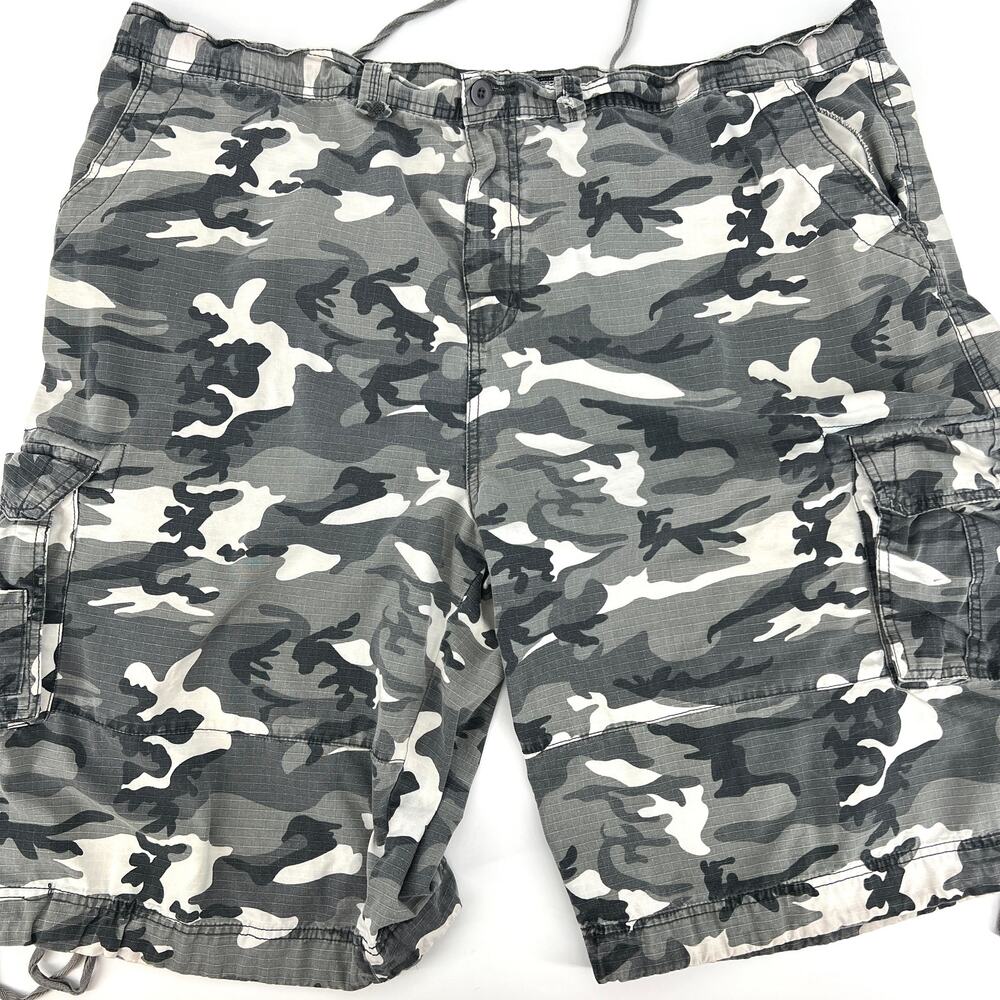 LA GATE Collection U.S.A. Gray Camo Cargo Shorts 100% Cotton Adjustable Size 50